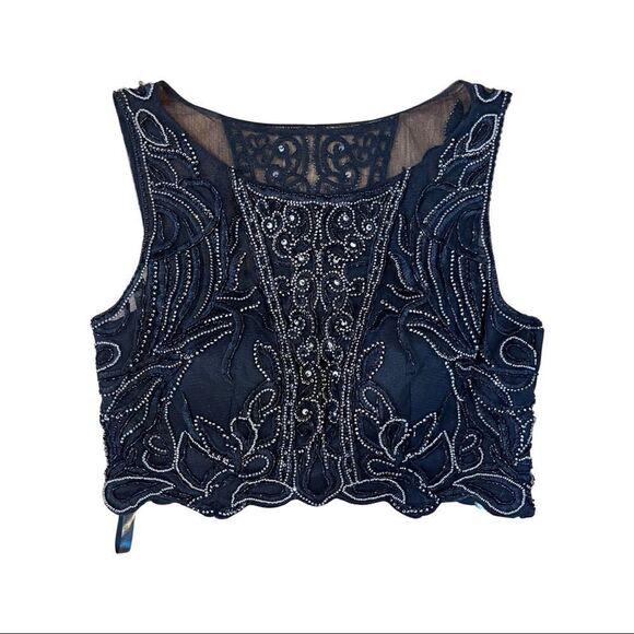 Terani couture size 6 black beaded crop top - Picture 3 of 6
